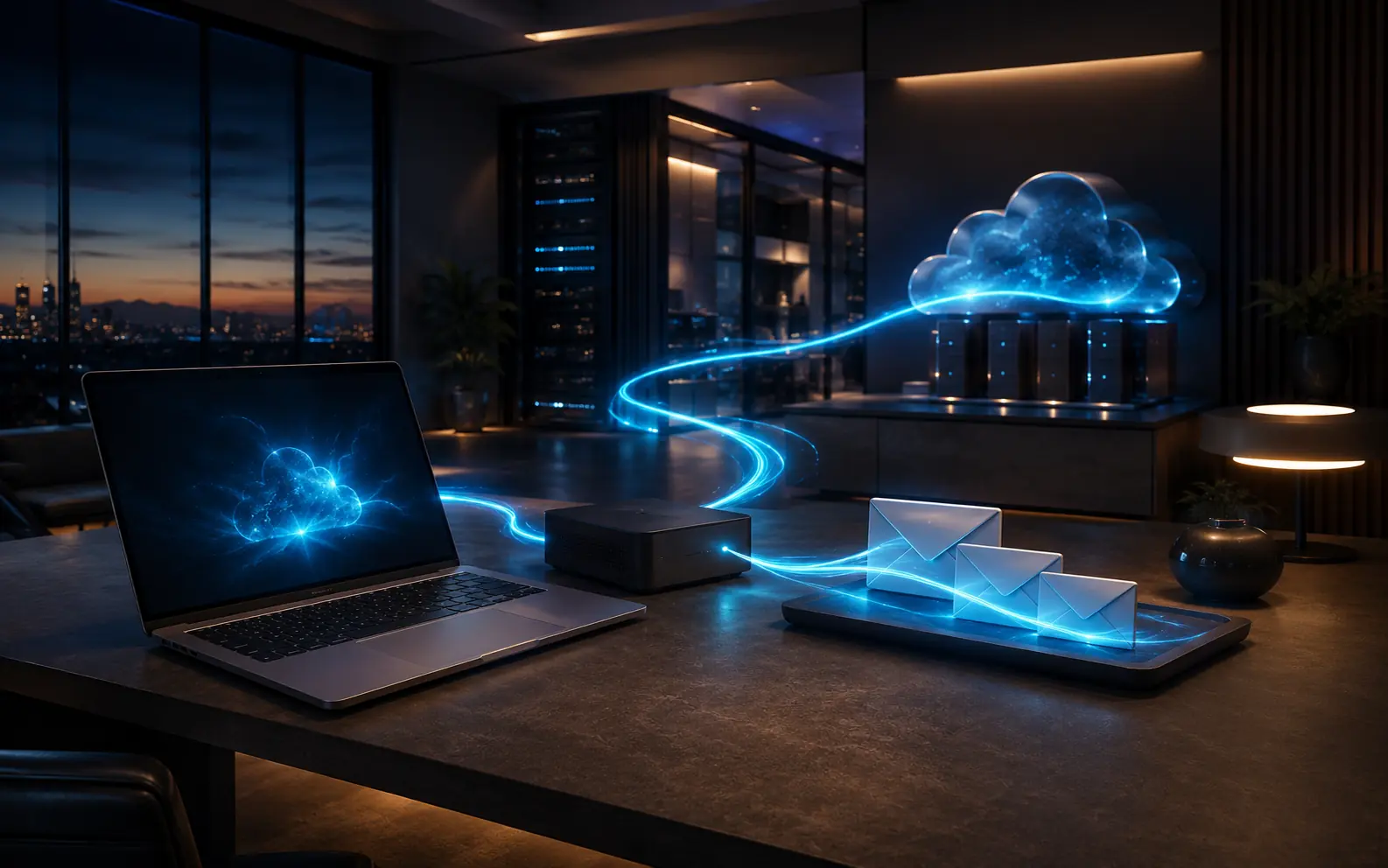 Conceptual illustration of cloud, microsoft 365 & hosting